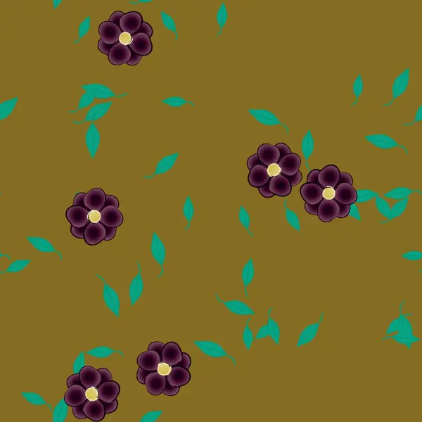 Flores Abstractas Con Hojas Patrón Sin Costura Ilustración Vectorial — Archivo Imágenes Vectoriales