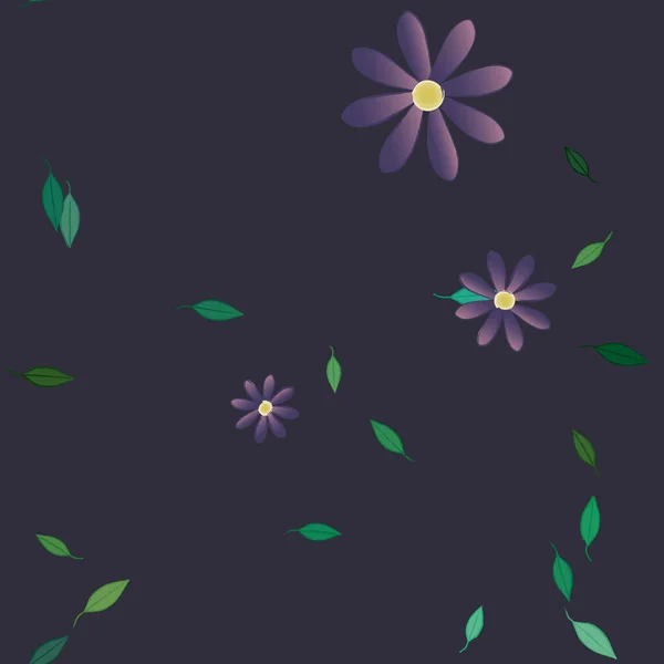 Fleurs Simples Avec Des Feuilles Vertes Composition Libre Illustration Vectorielle — Image vectorielle