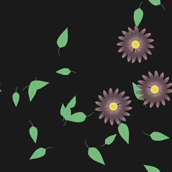 具有自由构图的绿叶的单瓣花 矢量插图 — 图库矢量图片