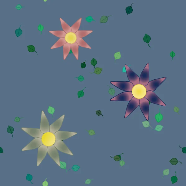 Gratis Compositie Met Eenvoudige Kleurrijke Bloemen Bladeren Voor Behang Vector — Stockvector