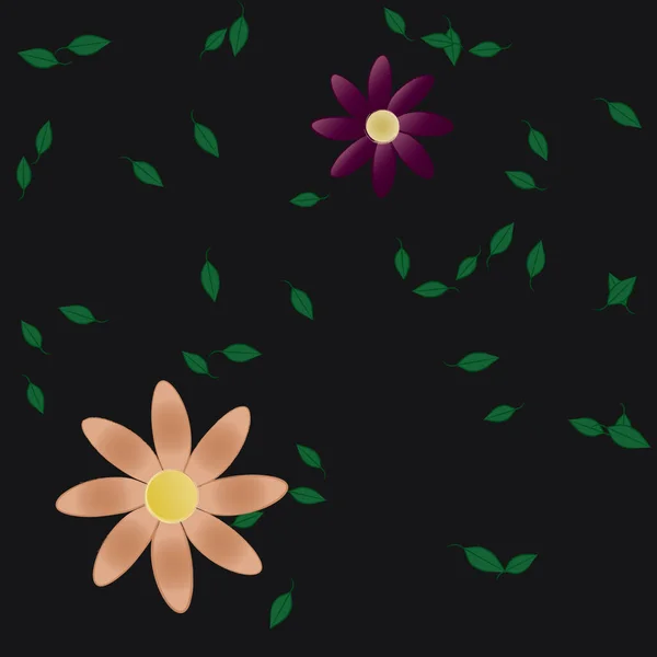 Flores Abstractas Con Hojas Patrón Sin Costura Ilustración Vectorial — Archivo Imágenes Vectoriales