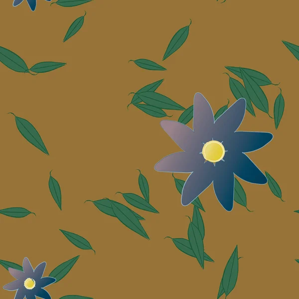 Enkla Blommor Med Gröna Blad Fri Sammansättning Vektor Illustration — Stock vektor