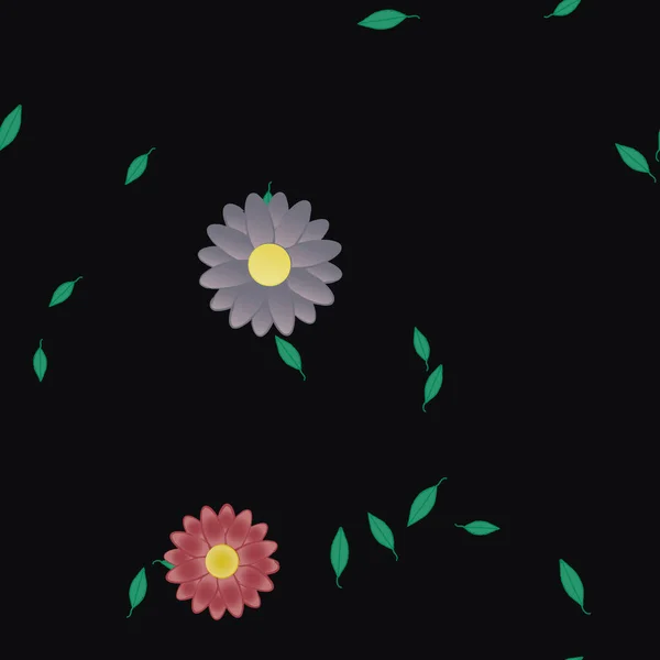 Flores Abstractas Con Hojas Patrón Sin Costura Ilustración Vectorial — Vector de stock