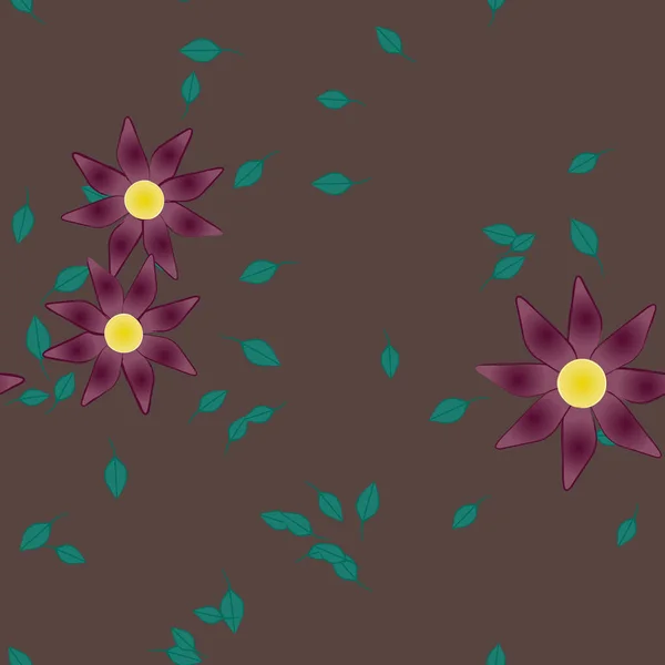 Flores Abstractas Con Hojas Patrón Sin Costura Ilustración Vectorial — Vector de stock