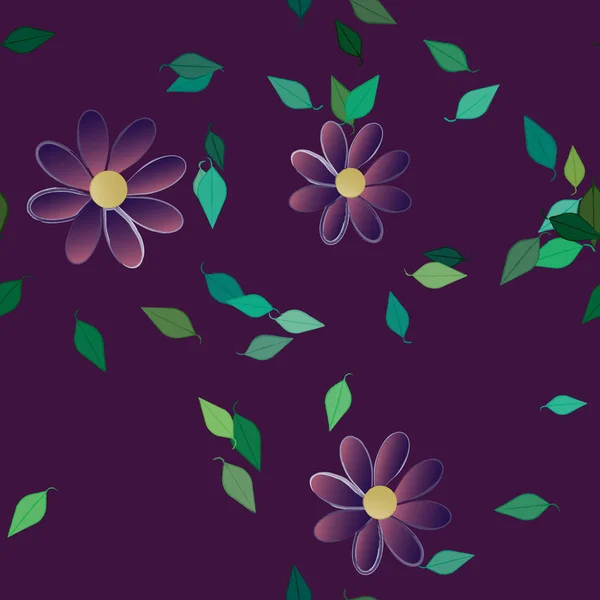 Flores Simples Con Hojas Verdes Composición Libre Ilustración Vectorial — Vector de stock