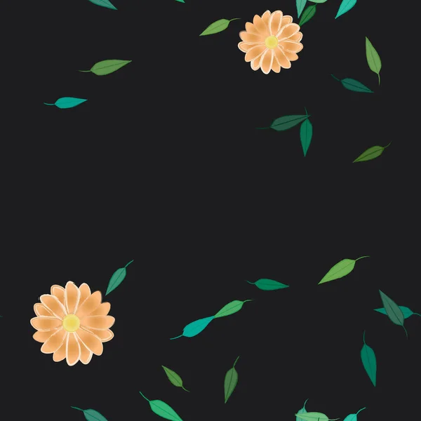 Eenvoudige Bloemen Met Groene Bladeren Vrije Samenstelling Vector Illustratie — Stockvector