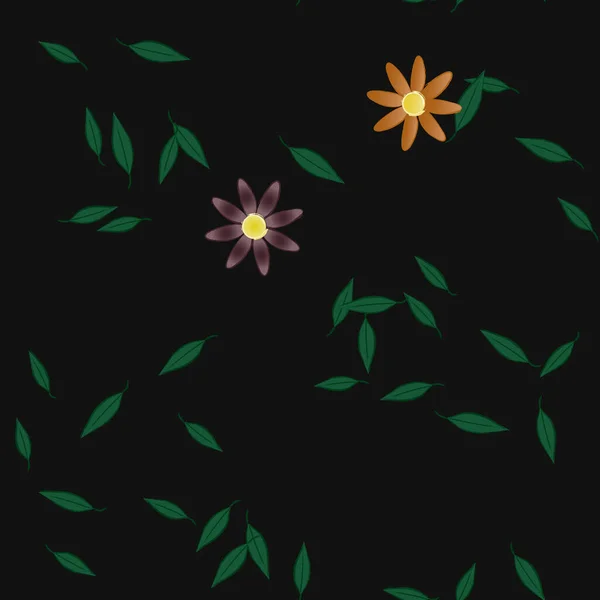 Fleurs Simples Avec Des Feuilles Vertes Composition Libre Illustration Vectorielle — Image vectorielle