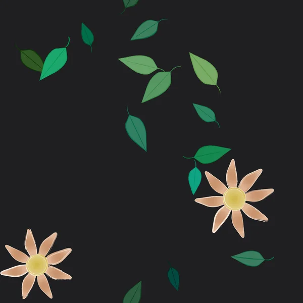 Flores Abstractas Con Hojas Patrón Sin Costura Ilustración Vectorial — Vector de stock