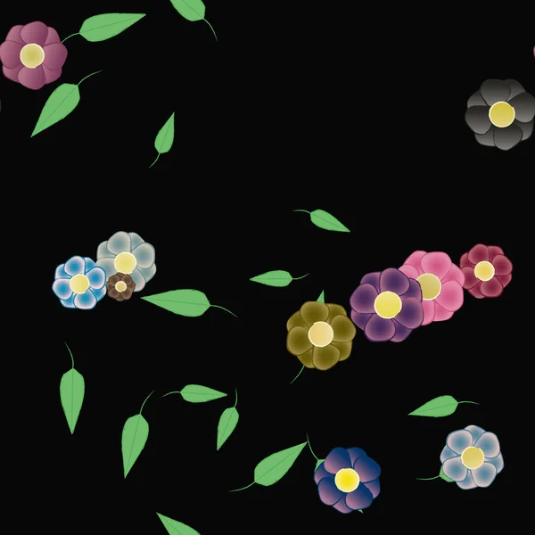 Fiori Astratti Con Foglie Modello Senza Soluzione Continuità Illustrazione Vettoriale — Vettoriale Stock