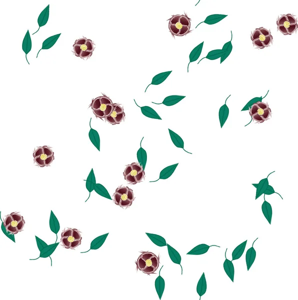 Flores Abstractas Con Hojas Patrón Sin Costura Ilustración Vectorial — Vector de stock