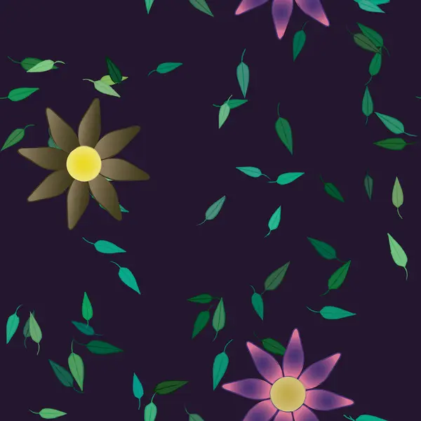 Flores Abstractas Con Hojas Patrón Sin Costura Ilustración Vectorial — Vector de stock