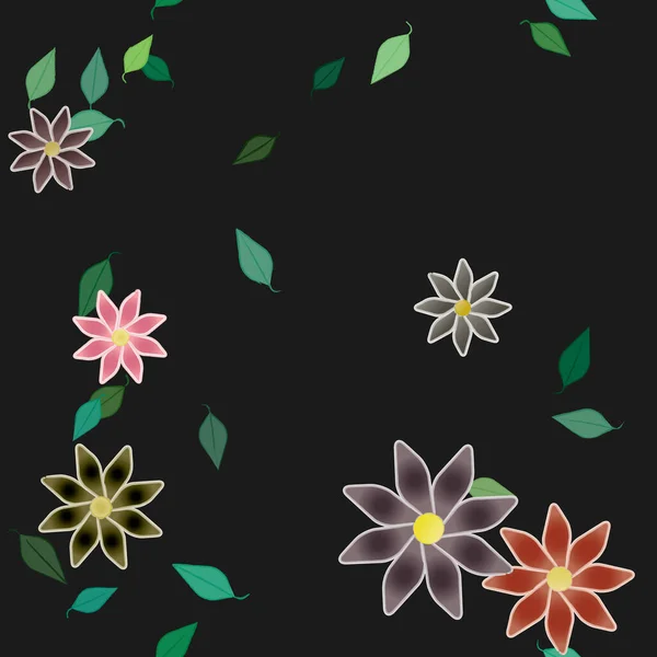 Fleurs Simples Avec Des Feuilles Vertes Composition Libre Illustration Vectorielle — Image vectorielle