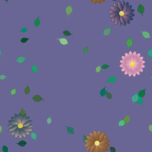 Abstrakta Blommor Med Blad Sömlös Mönster Vektor Illustration — Stock vektor