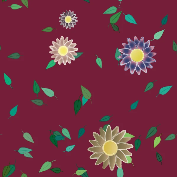 Flores Abstractas Con Hojas Patrón Sin Costura Ilustración Vectorial — Archivo Imágenes Vectoriales