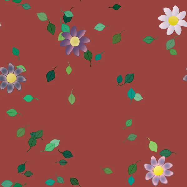 Flores Abstractas Con Hojas Patrón Sin Costura Ilustración Vectorial — Vector de stock