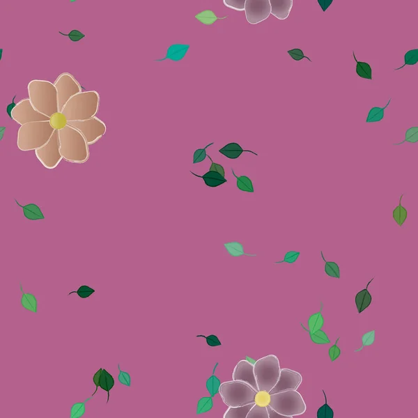 Flores Abstractas Con Hojas Patrón Sin Costura Ilustración Vectorial — Vector de stock