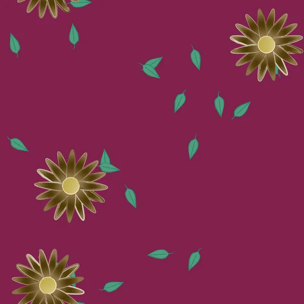 Flores Abstractas Con Hojas Patrón Sin Costura Ilustración Vectorial — Archivo Imágenes Vectoriales