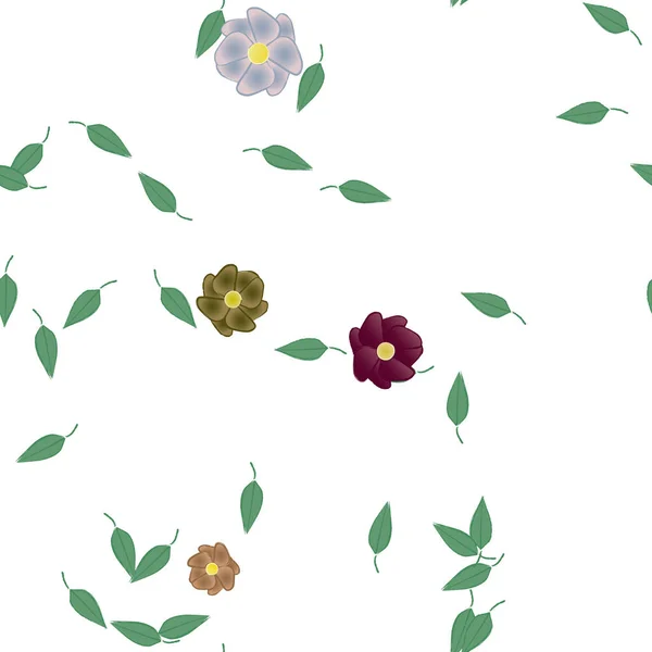 Χρωματιστά Λουλούδια Και Φύλλα Φόντο — Διανυσματικό Αρχείο