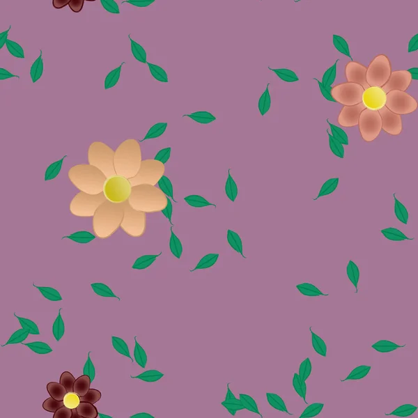 Flores Abstractas Con Hojas Patrón Sin Costura Ilustración Vectorial — Archivo Imágenes Vectoriales