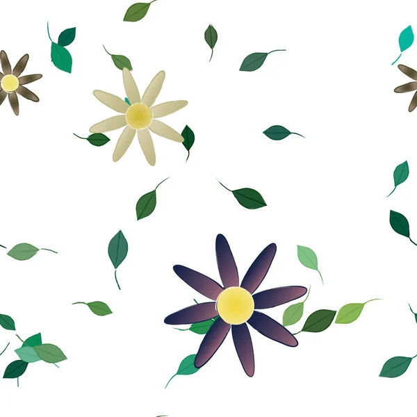 Flores Abstractas Con Hojas Patrón Sin Costura Ilustración Vectorial — Vector de stock