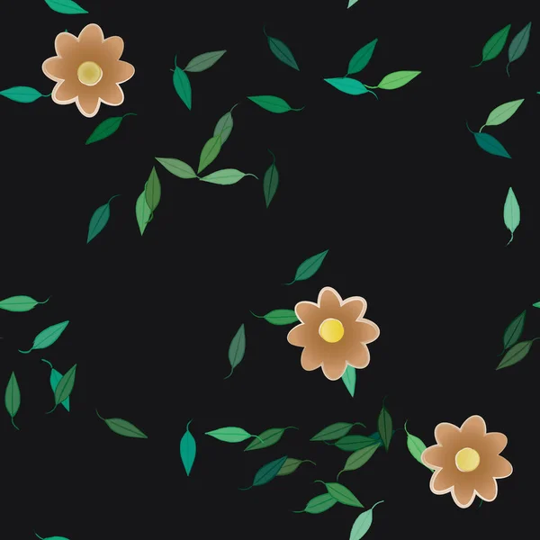 Abstrakta Blommor Med Blad Sömlös Mönster Vektor Illustration — Stock vektor