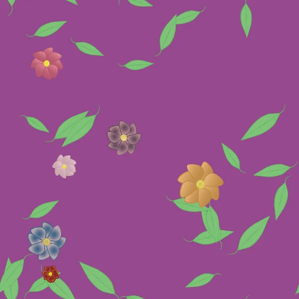 Flores Simples Con Hojas Verdes Composición Libre Ilustración Vectorial — Archivo Imágenes Vectoriales