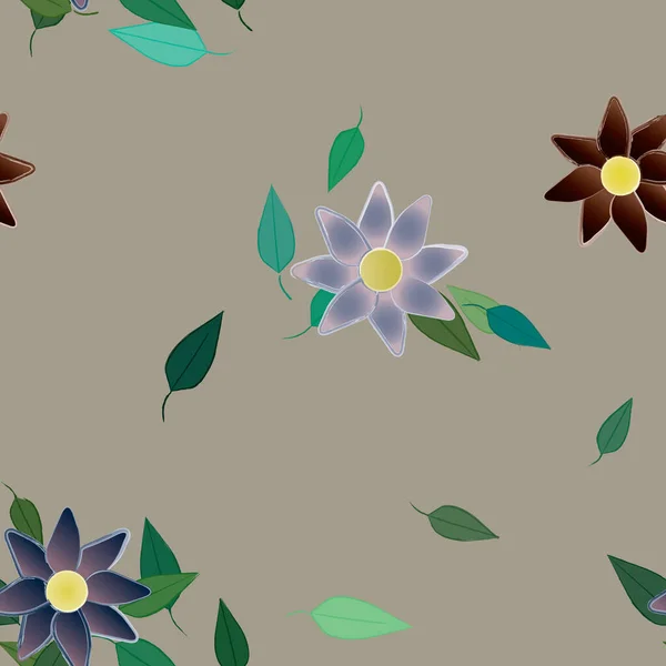 Fleurs Abstraites Avec Des Feuilles Motif Sans Couture Illustration Vectorielle — Image vectorielle