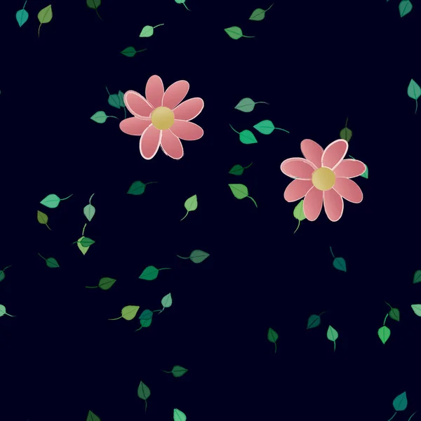 Flores Abstractas Con Hojas Patrón Sin Costura Ilustración Vectorial — Archivo Imágenes Vectoriales