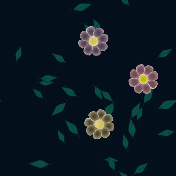 Flores Simples Con Hojas Verdes Composición Libre Ilustración Vectorial — Archivo Imágenes Vectoriales