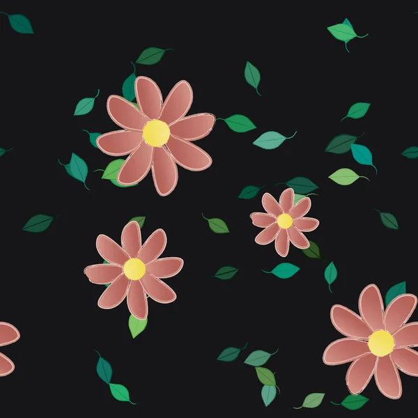 Flores Abstratas Com Folhas Sem Costura Padrão Ilustração Vetorial — Vetor de Stock