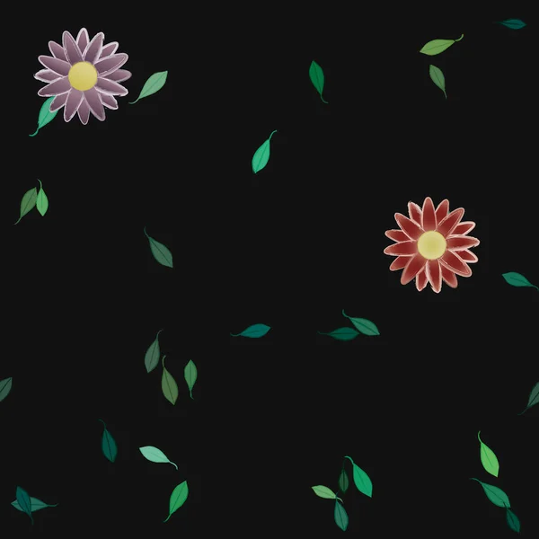 Flores Abstractas Con Hojas Patrón Sin Costura Ilustración Vectorial — Vector de stock