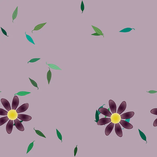 Abstrakta Blommor Med Blad Sömlös Mönster Vektor Illustration — Stock vektor