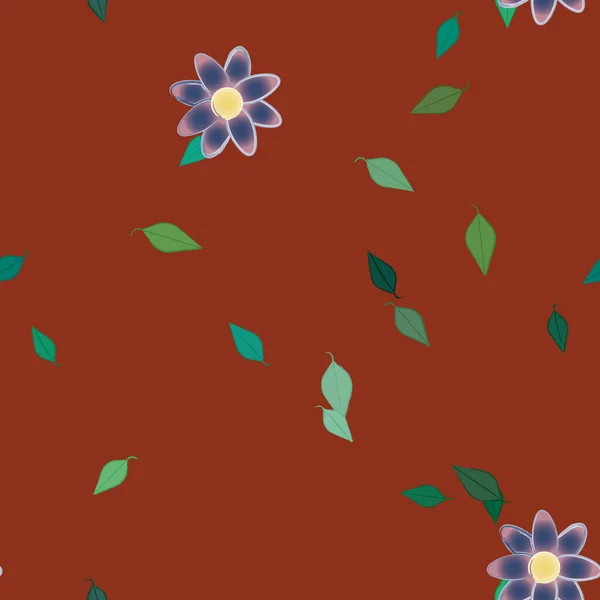 Flores Abstractas Con Hojas Patrón Sin Costura Ilustración Vectorial — Archivo Imágenes Vectoriales