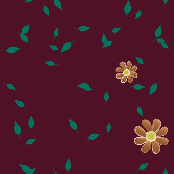 Flores Simples Con Hojas Verdes Composición Libre Ilustración Vectorial — Vector de stock