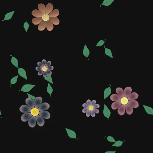 Elvont Virágok Levelek Zökkenőmentes Minta Vektor Illusztráció — Stock Vector
