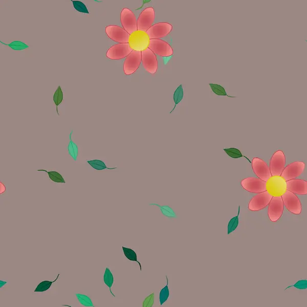 Abstrakta Blommor Med Blad Sömlös Mönster Vektor Illustration — Stock vektor