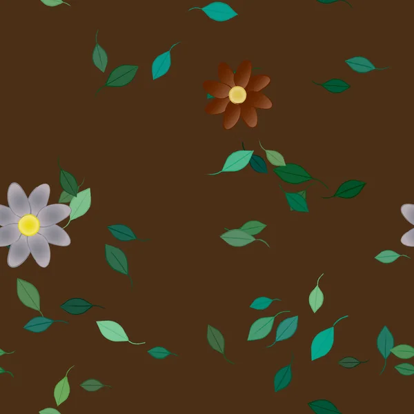 Abstrakta Blommor Med Blad Sömlös Mönster Vektor Illustration — Stock vektor