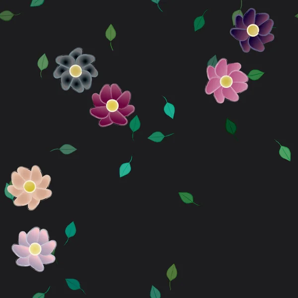 Flores Abstractas Con Hojas Patrón Sin Costura Ilustración Vectorial — Archivo Imágenes Vectoriales