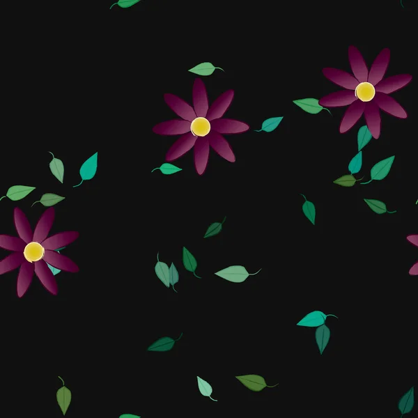 Flores Abstractas Con Hojas Patrón Sin Costura Ilustración Vectorial — Vector de stock