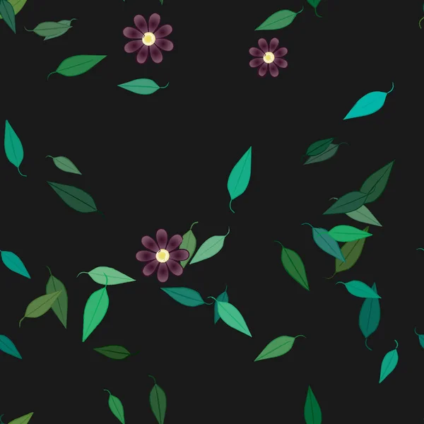 Fleurs Simples Avec Des Feuilles Vertes Composition Libre Illustration Vectorielle — Image vectorielle