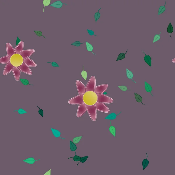 Fleurs Simples Avec Des Feuilles Vertes Composition Libre Illustration Vectorielle — Image vectorielle