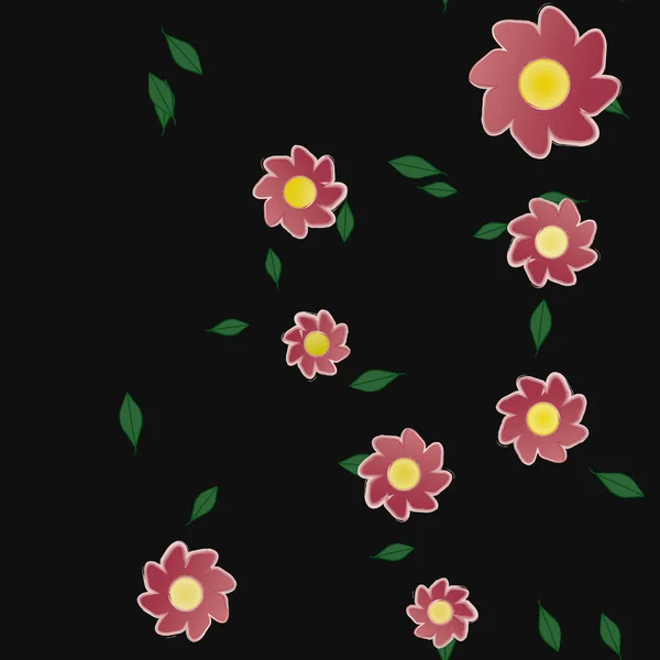 Flores Abstractas Con Hojas Patrón Sin Costura Ilustración Vectorial — Vector de stock