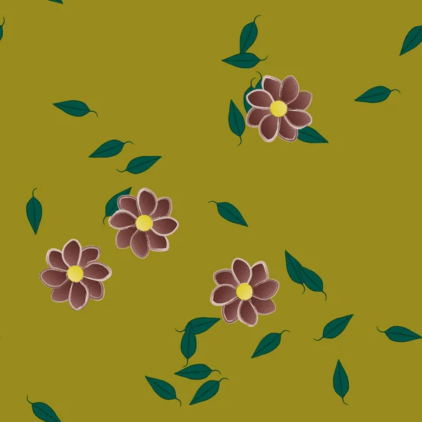 Fleurs Abstraites Avec Des Feuilles Motif Sans Couture Illustration Vectorielle — Image vectorielle