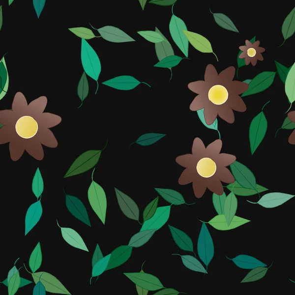 Flores Simples Con Hojas Verdes Composición Libre Ilustración Vectorial — Archivo Imágenes Vectoriales