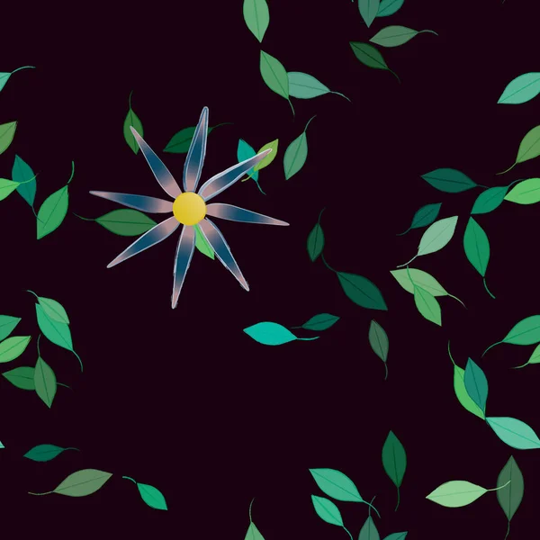 Flores Simples Con Hojas Verdes Composición Libre Ilustración Vectorial — Vector de stock