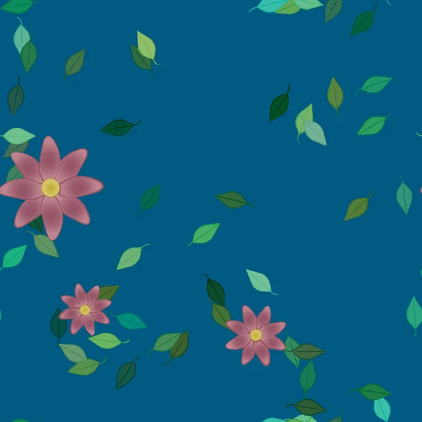 Flores Abstractas Con Hojas Patrón Sin Costura Ilustración Vectorial — Vector de stock