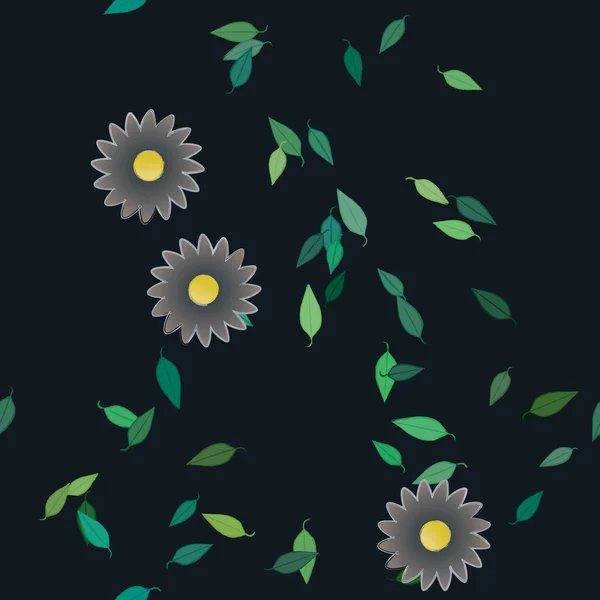 Flores Abstractas Con Hojas Patrón Sin Costura Ilustración Vectorial — Vector de stock