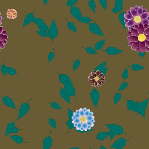 Abstrakta Blommor Med Blad Sömlös Mönster Vektor Illustration — Stock vektor