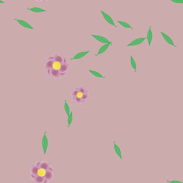 Flores Simples Con Hojas Verdes Composición Libre Ilustración Vectorial — Vector de stock