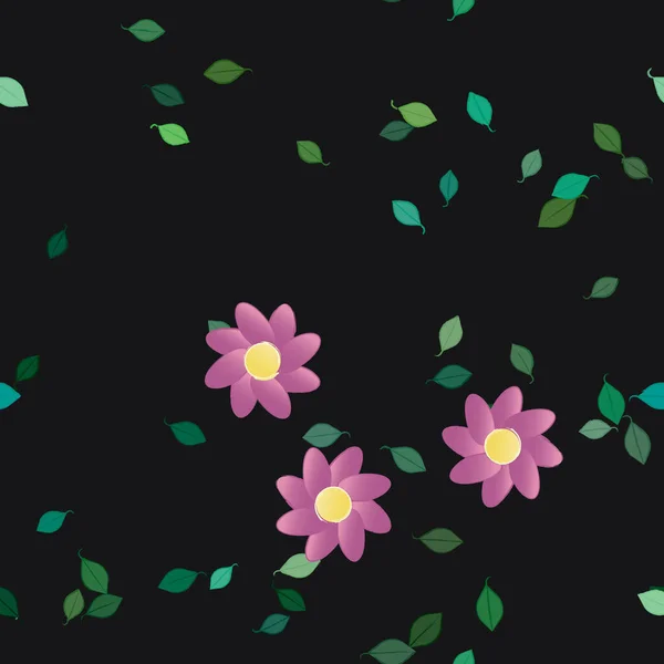 Abstrakta Blommor Med Blad Sömlös Mönster Vektor Illustration — Stock vektor